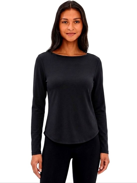 L.L. Bean Tops - LL Bean Womens Supima Cotton Tee Long Sleeve Boat Neck Tshirt Black Size Medium